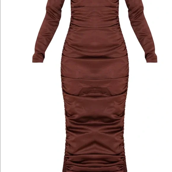 🌟SOLD PRETTYLITTLETHING Chocolate high neck underwire detail ruched midi 6 NEW - Picture 5 of 15